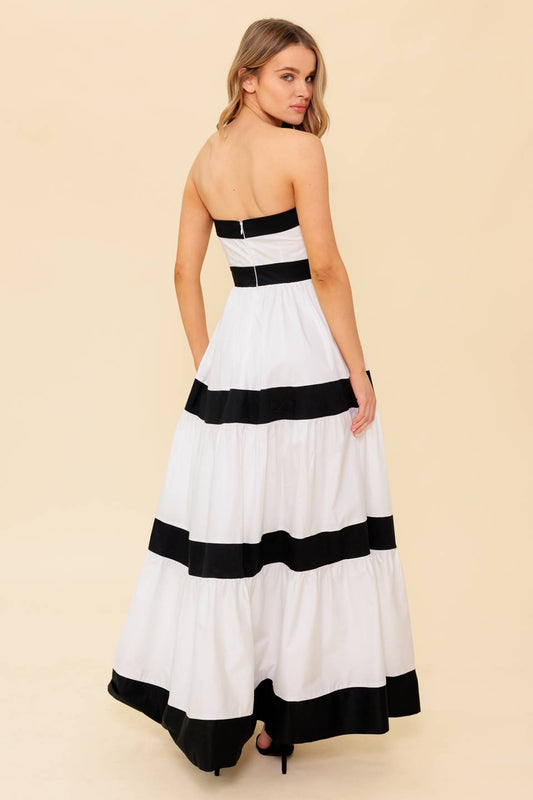 YOURS TO KEEP - WHITE & BLACK COLOR BLOCKED MAXI DRESS