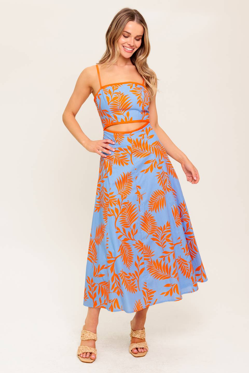 Size Large, APRICOT SUNSET CUT-OUT MIDI DRESS - FINAL SALE