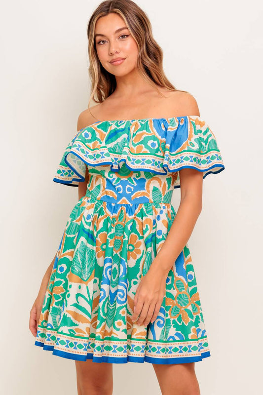 CAMBRIA MINI DRESS – SAGE & BLUE
