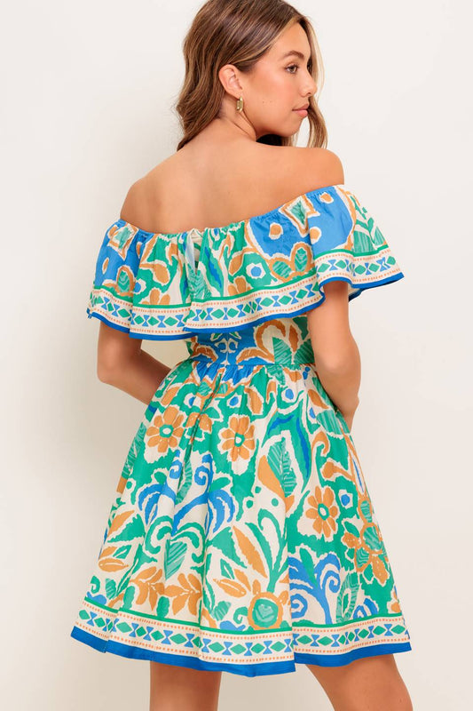 CAMBRIA MINI DRESS – SAGE & BLUE