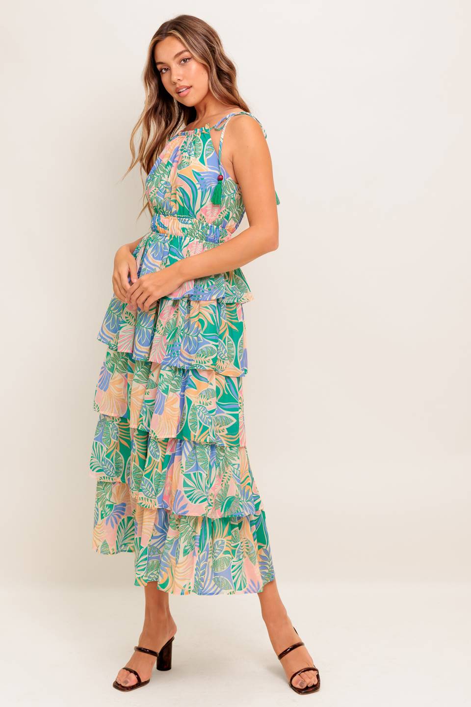 ROBE MIDI IMPRIMÉE FEUILLES TARA