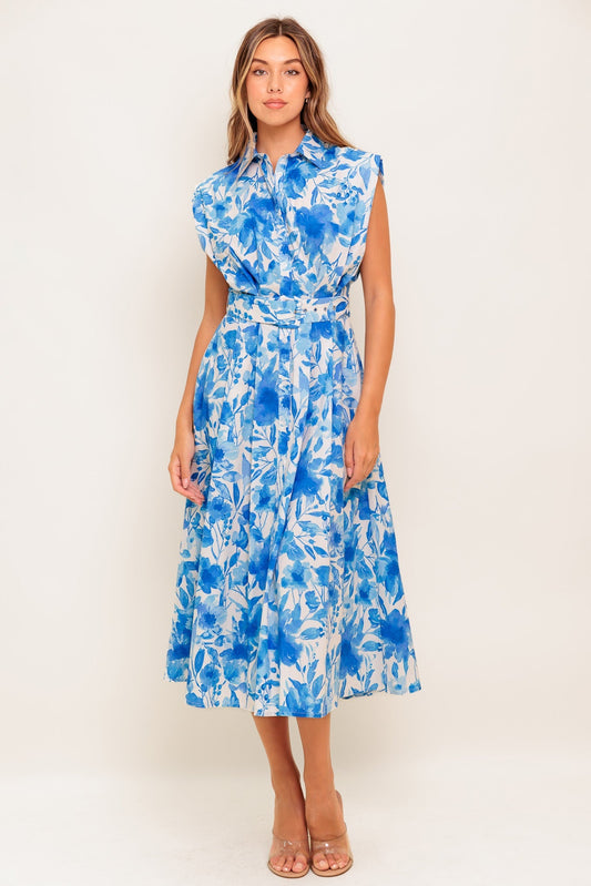 NARRAGANSET BLUE FLORAL MIDI DRESS