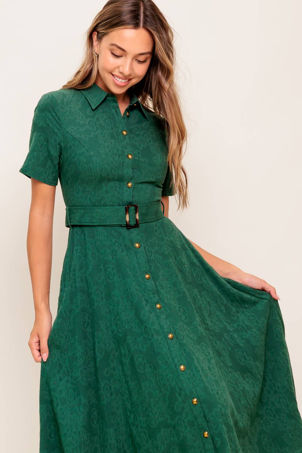 DUBLIN DRESS - JACQUARD BUTTON DOWN MIDI DRESS