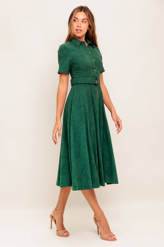 DUBLIN DRESS - JACQUARD BUTTON DOWN MIDI DRESS