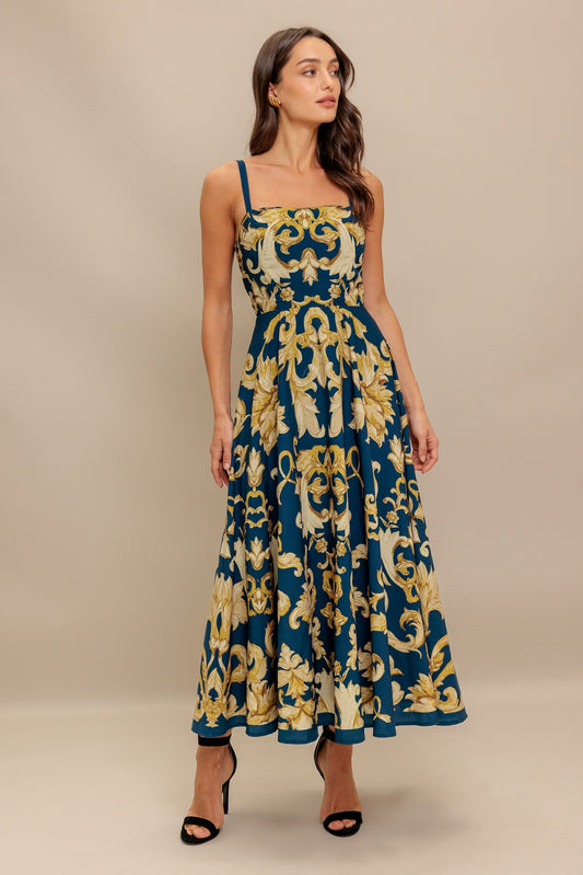 IMPERIAL BLOOM BLUE FLORAL MIDI DRESS