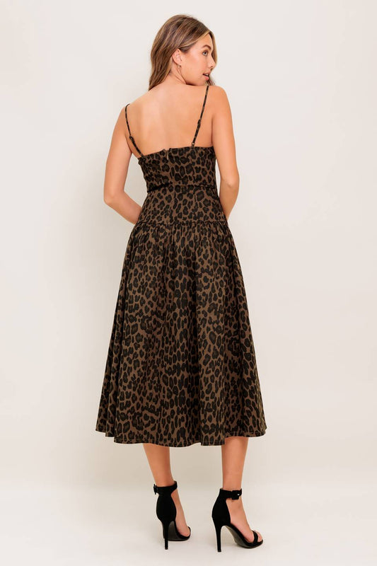 SAVANNAH MIDI DRESS - LEOPARD PRINT