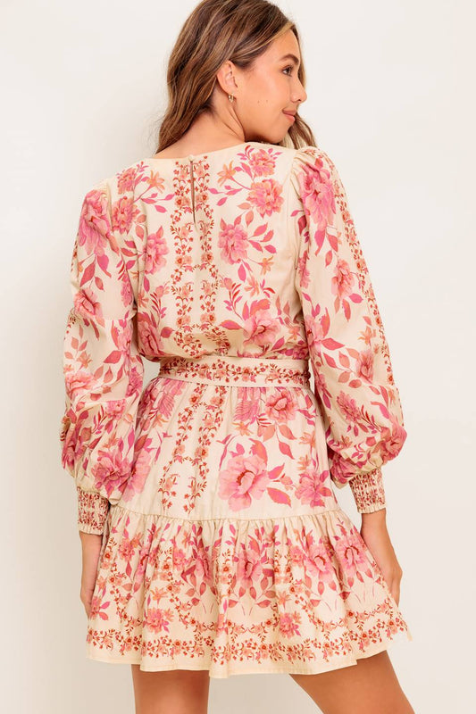 ALANNA PINK FLORAL PRINTED MINI DRESS