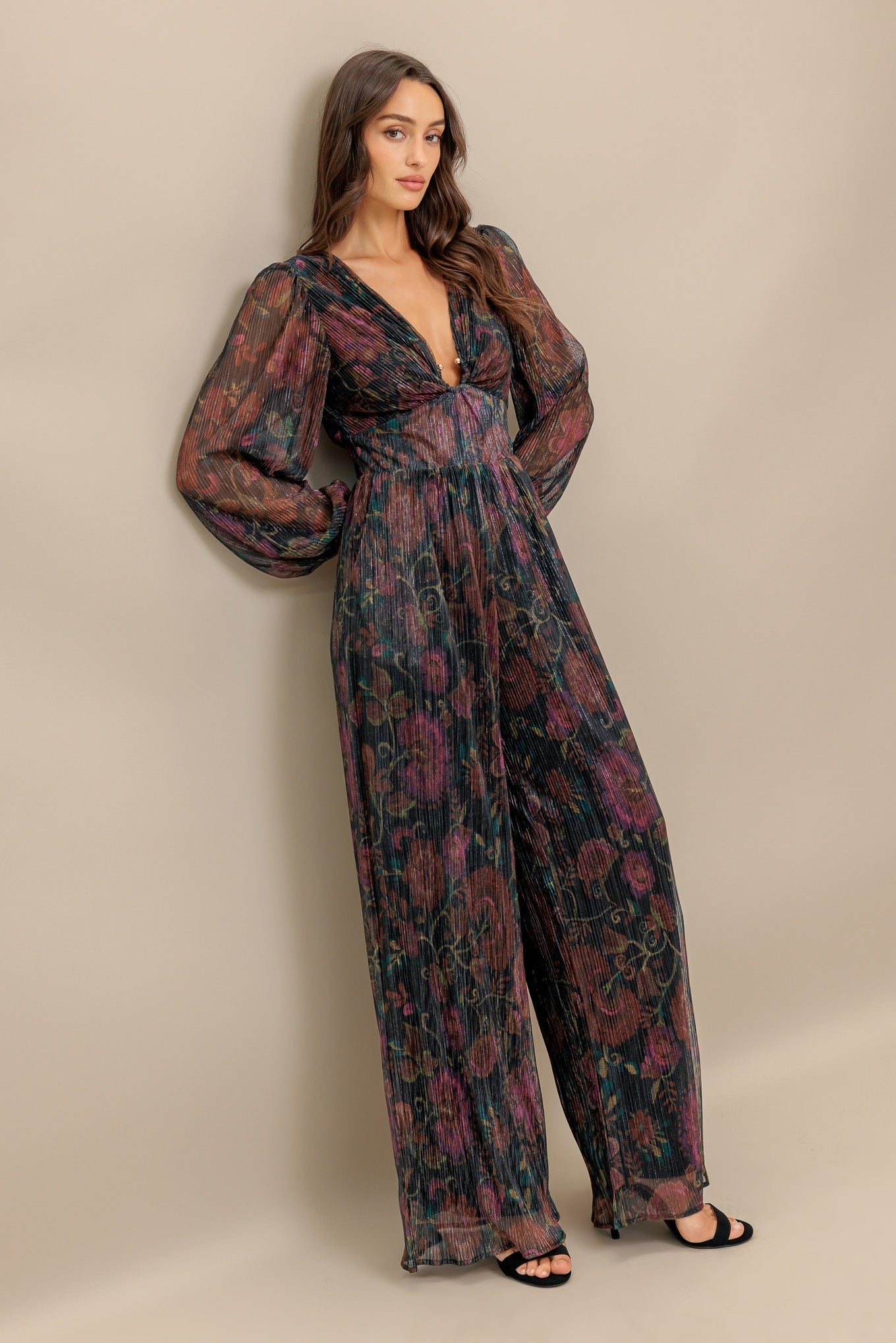 RAVINA METALLIC FLORAL JUMPSUIT