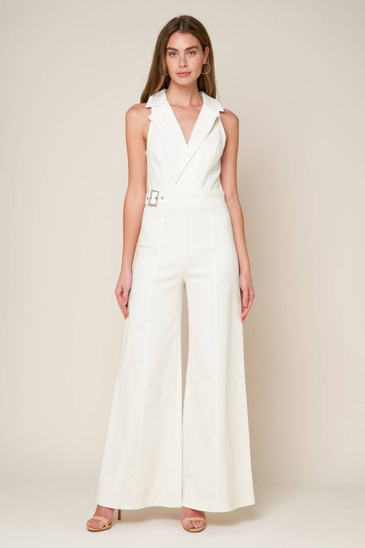 Size: SMALL, SHOPPING AROUND - WHITE - WIDE LEG JUMPSUIT- FINAL SALE