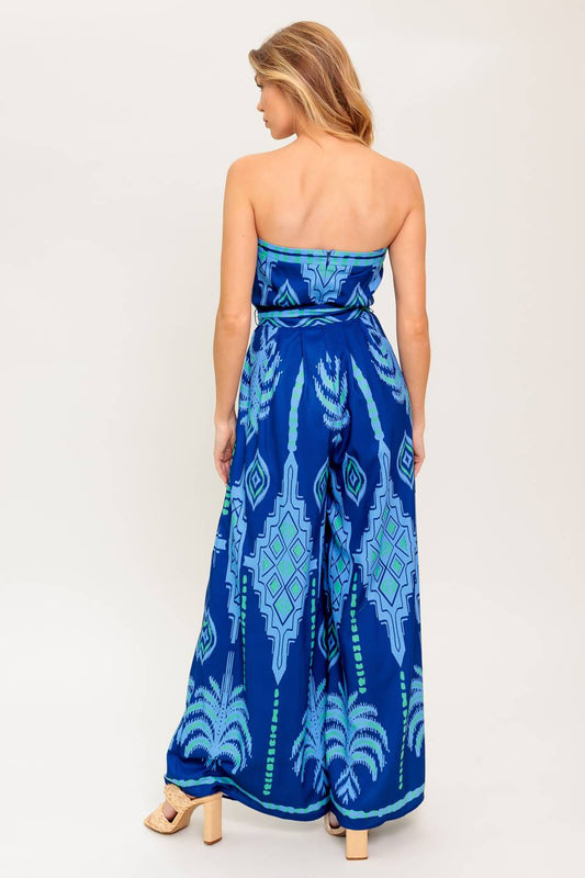 TRINA STRAPLESS JUMPSUIT - NAVY BLUE MULTI