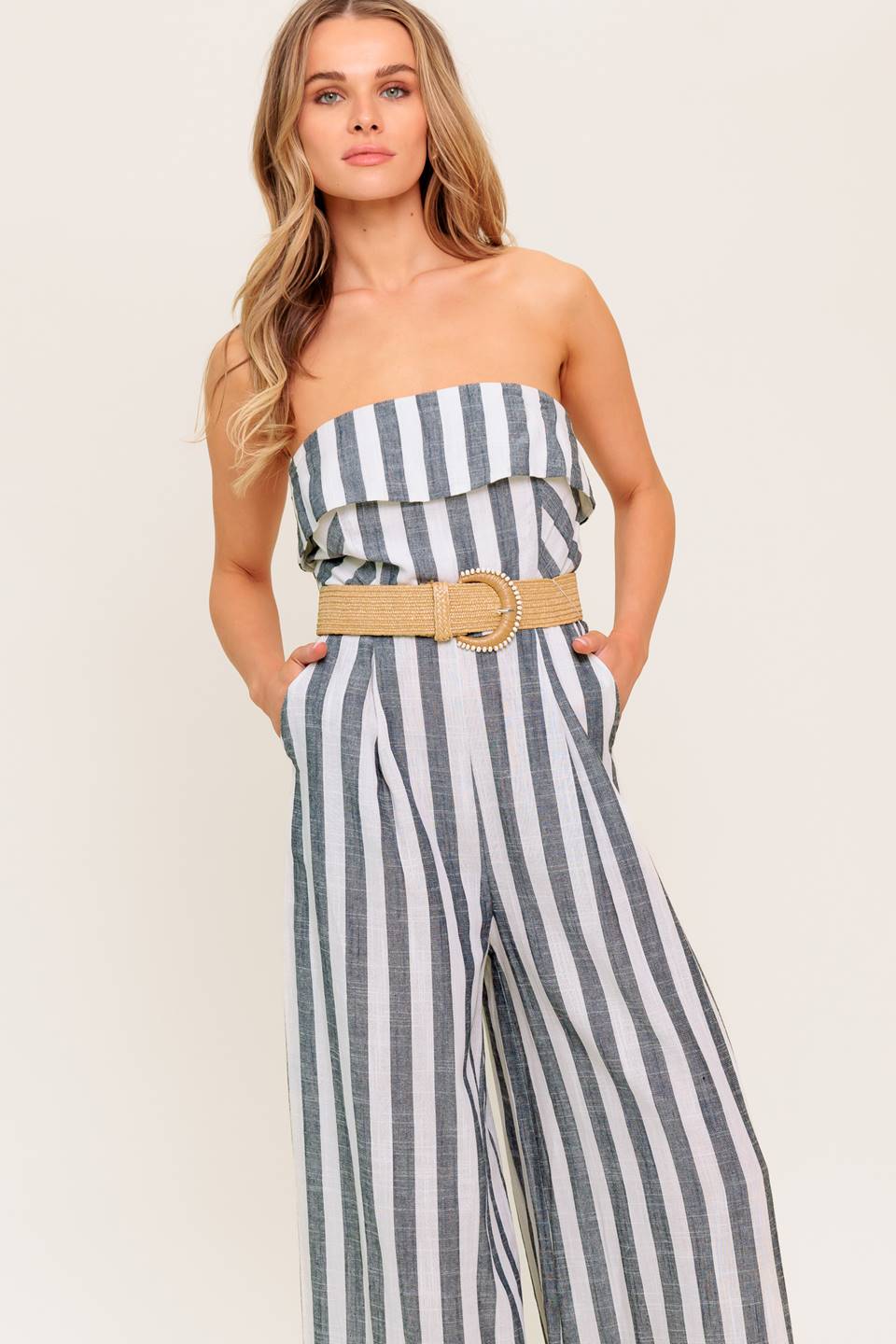 COMBINAISON SANS BUSTIER GREER - RAYURES BLANCHES ET ANTHRACITE