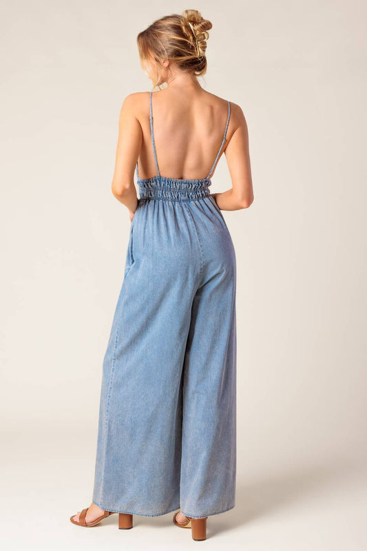 CONSTANCE ACID BLUE DENIM JUMPSUIT