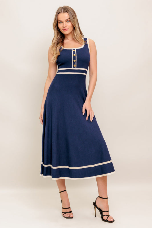 DAYDREAMING KNIT MIDI DRESS - NAVY