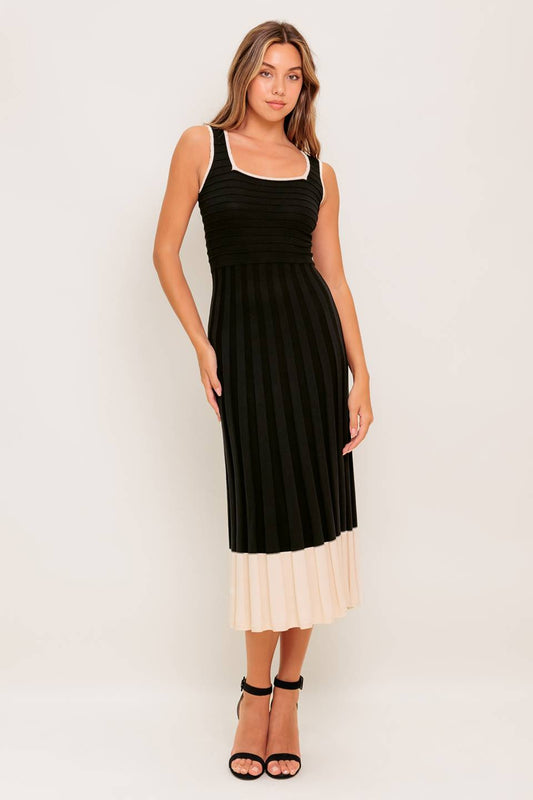 Size Medium, LAUREL BLACK & CREAM SWEATER MIDI DRESS - FINAL SALE
