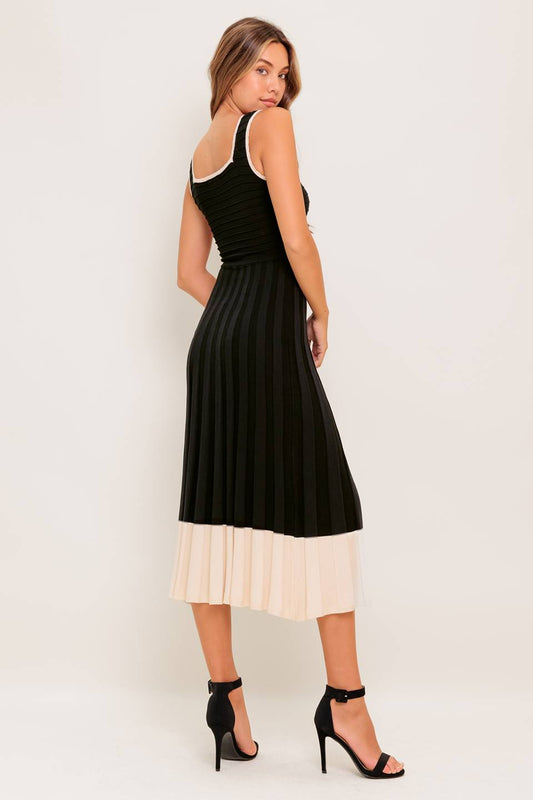 Size Medium, LAUREL BLACK & CREAM SWEATER MIDI DRESS - FINAL SALE