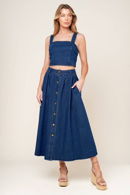 SIMPLY THE VIBE - DENIM CROP TOP & SKIRT SET
