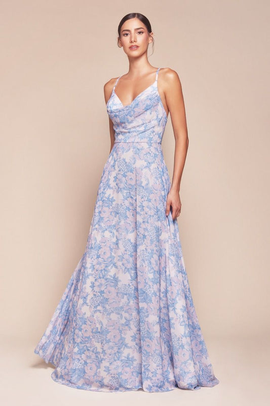 ROBE IRIS - BLEUE - ROBE A-LINE EN MOUSSELINE DOUCE IMPRIMÉE