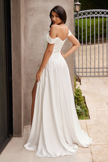 JILLIAN GOWN - OFF WHITE - A-LINE SOFT SATIN OFF THE SHOULDER DRESS