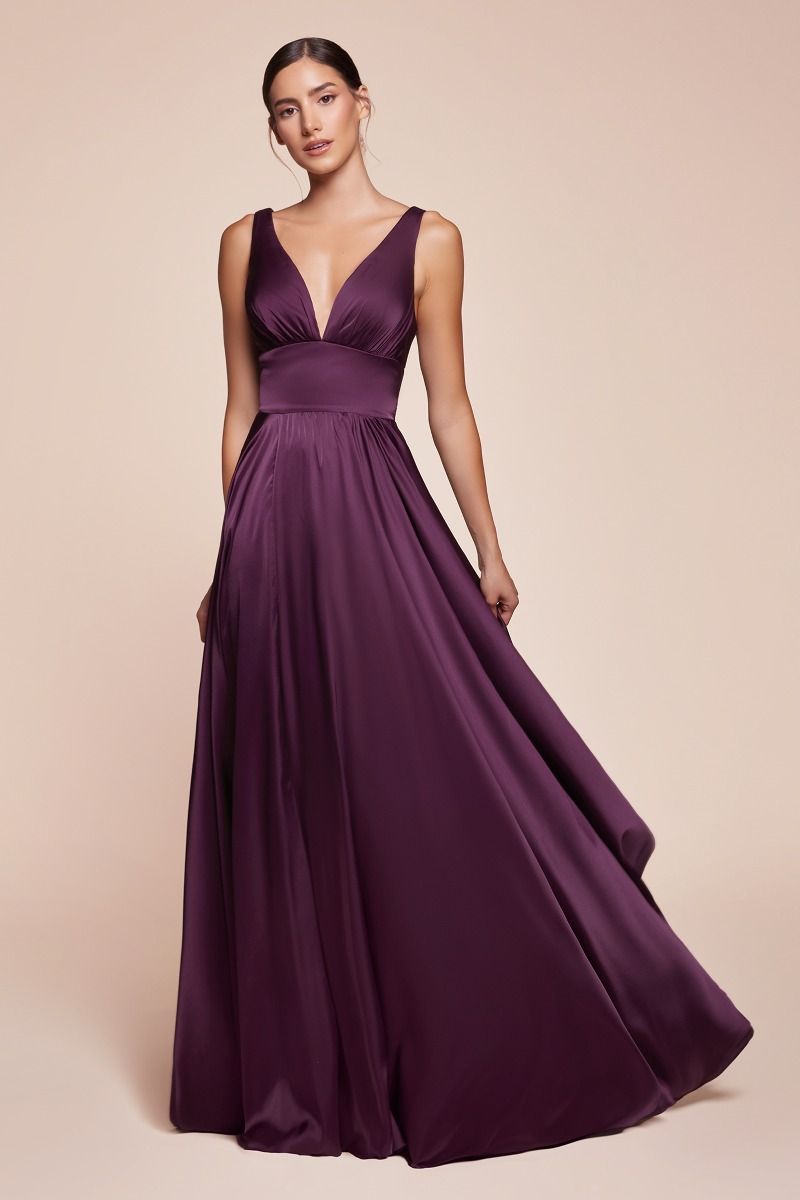 Kinsley Gown - Eggplant - Soft Satin A-line Dress