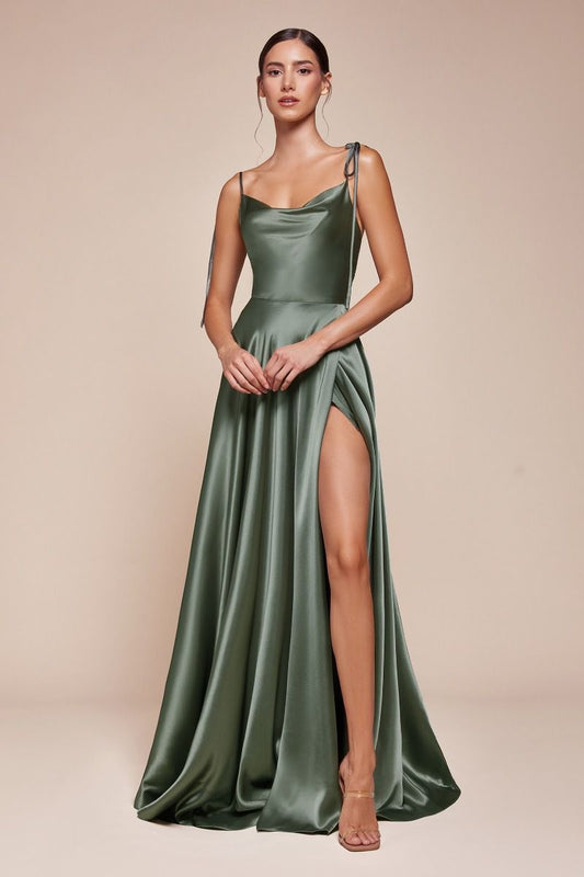 Lottie Gown - Moss Green - SATIN A-LINE DRESS