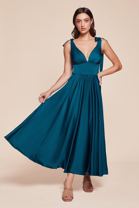 MAGGIE MIDI DRESS - FRENCH NAVY - TEA LENGTH SOFT SATIN A-LINE DRESS