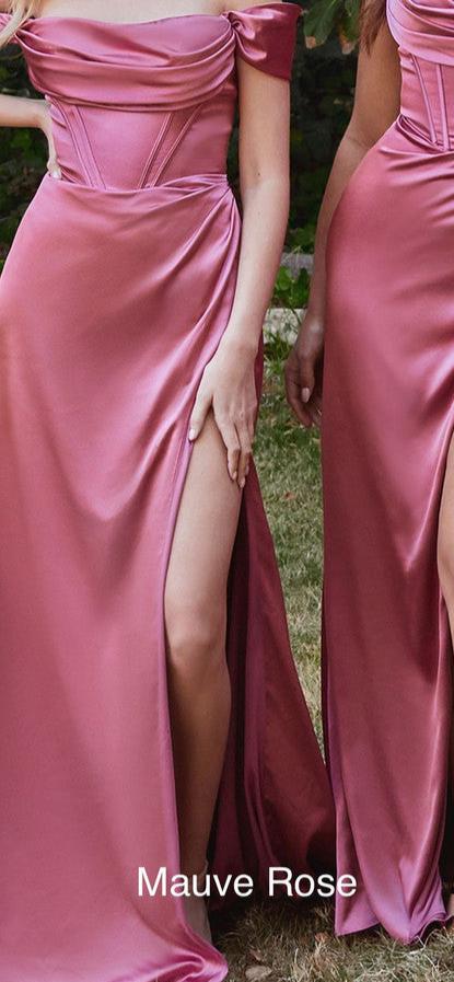 Mabel Gown - Mauve Rose - LUXE SATIN OFF THE SHOULDER CORSET GOWN