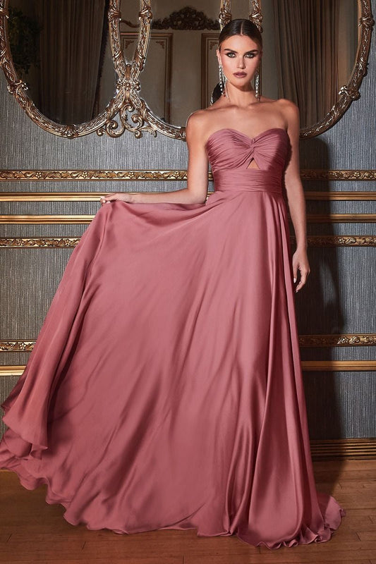 Madigan Gown - Mauve Rose - STRAPLESS A-LINE SOFT SATIN KEYHOLE DRESS
