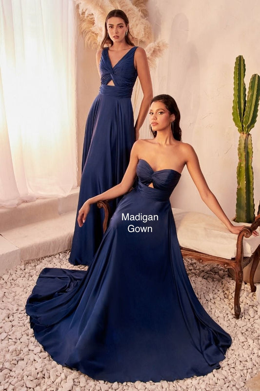 Robe Madigan - Bleu marine - ROBE SANS BRETELLES EN SATIN DOUX À TROU DE SERRURE