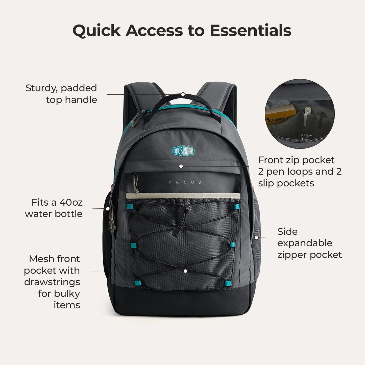 Sac à dos pour ordinateur portable Focus 15,6 pouces 