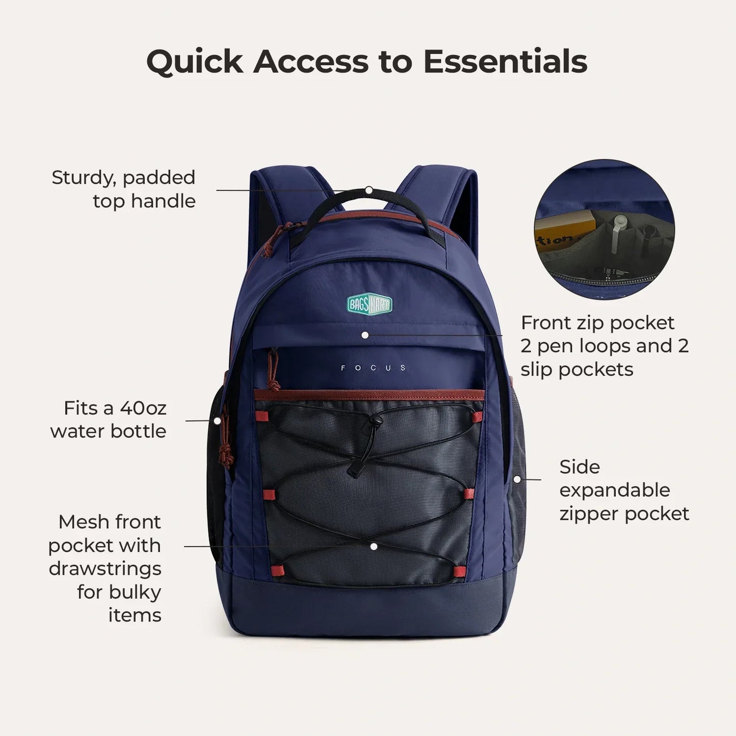 Sac à dos pour ordinateur portable Focus 15,6 pouces 