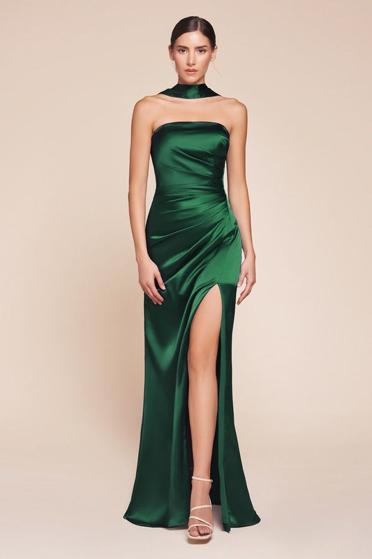 Nicolette Gown - Emerald - STRAPLESS LUXE SATIN DRESS & SCARF
