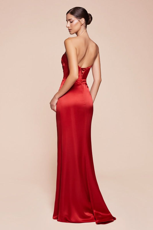 Nicolette Gown - Red - STRAPLESS LUXE SATIN DRESS & SCARF