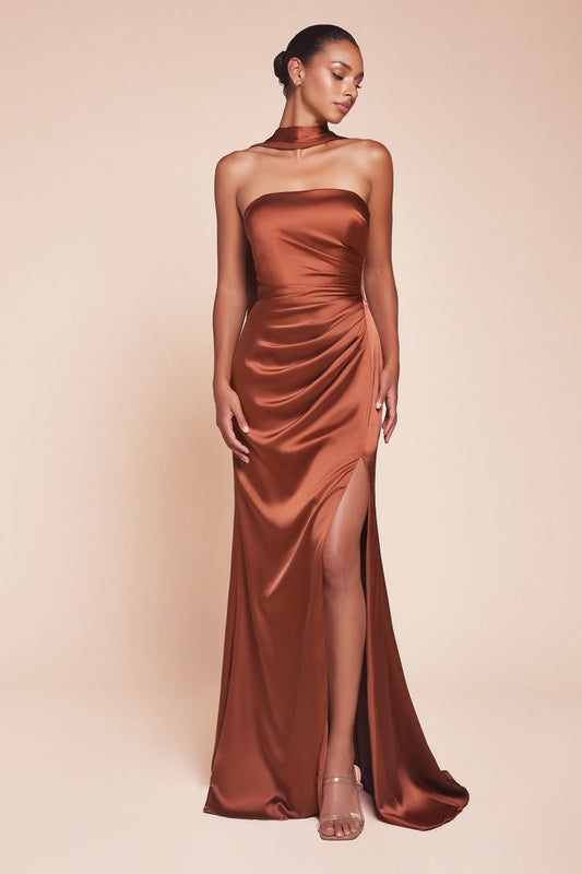 Nicolette Gown - Sienna - STRAPLESS LUXE SATIN DRESS & SCARF