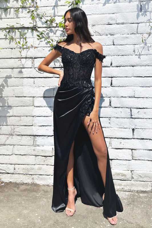 Robe Rosaline - Noire - ROBE À ÉPAULES DÉNUDÉES À FLEURS