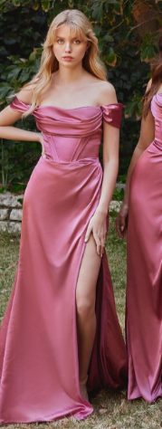 Mabel Gown - Mauve Rose - LUXE SATIN OFF THE SHOULDER CORSET GOWN