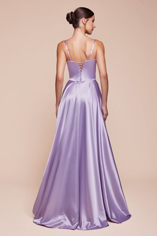 SELMA GOWN - LAVENDER - A-LINE LUXE SATIN BUSTIER DRESS