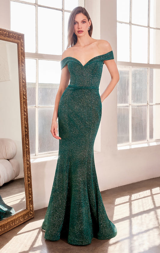 Hollywood Gown - Off-the-Shoulder Glitter Mermaid Dress