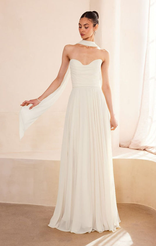 Ella Gown - A-line Strapless Chiffon Dress - Off White