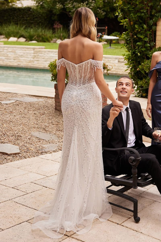 Robe Tatiana - Blanc cassé - ROBE À PAILLETTES ÉPAULES DÉNUDÉES