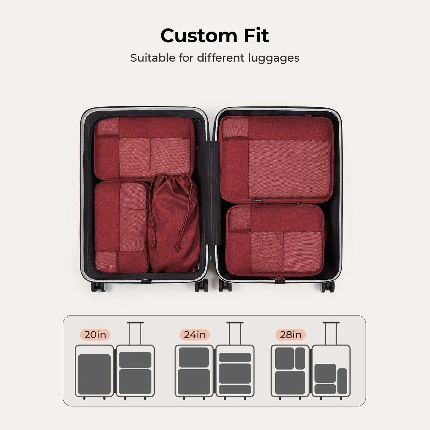 Lot de 6 cubes de compression pour valises