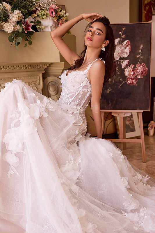 WL045 - Robe de mariée trapèze en tulle à appliques florales complexes - Andrea &amp; Leo