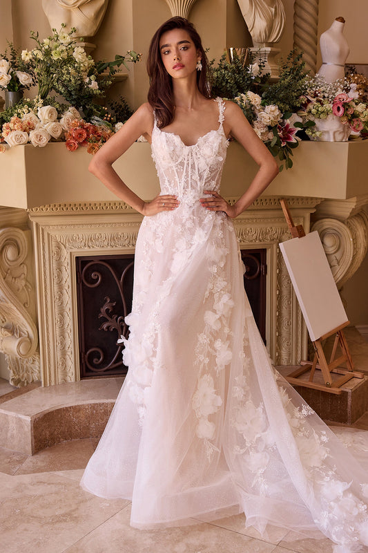 WL045 - Robe de mariée trapèze en tulle à appliques florales complexes - Andrea &amp; Leo