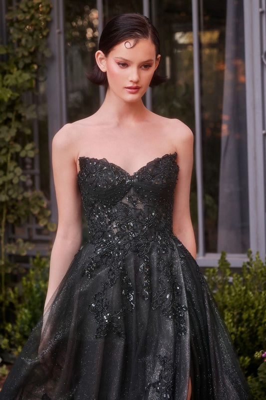 A1378 - ROBE DE BAL EN TULLE À SUPERPOSITIONS SANS BRETELLES - NOIR NUDE - Andrea &amp; Leo