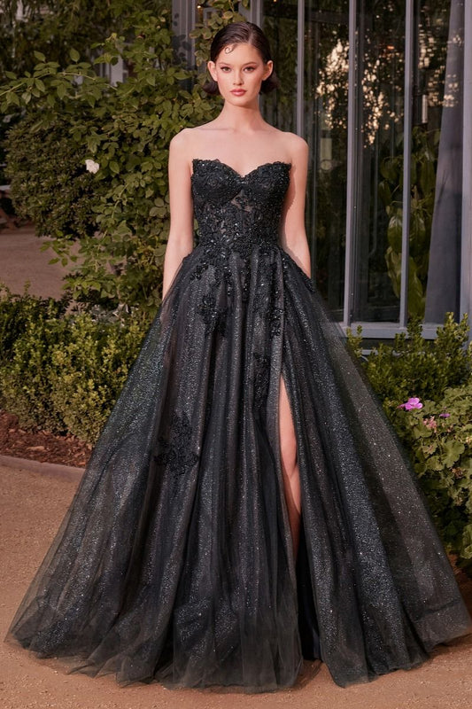 A1378 - ROBE DE BAL EN TULLE À SUPERPOSITIONS SANS BRETELLES - NOIR NUDE - Andrea &amp; Leo