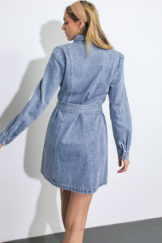 BE A LIGHT - LONG SLEEVE DENIM MINI SHIRT DRESS