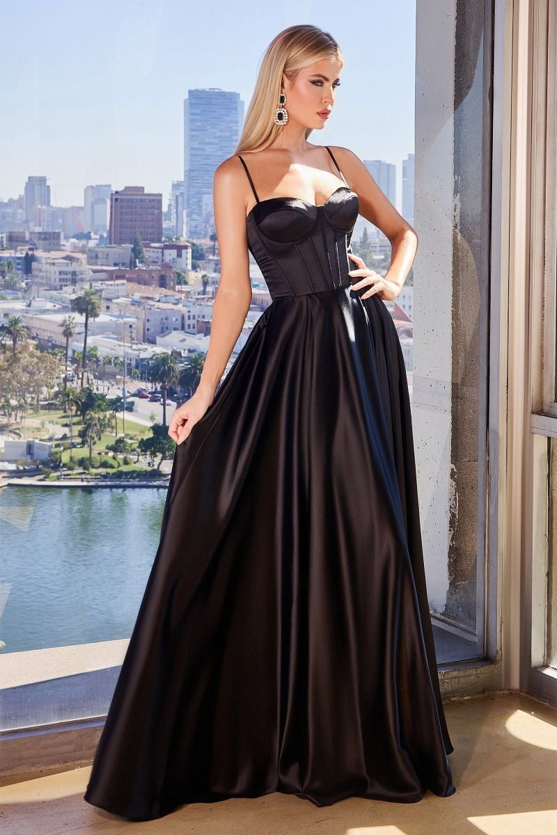 ROBE SELMA - NOIRE - ROBE BUSTIER EN SATIN DE LUXE A-LINE