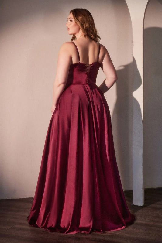 SELMA GOWN - BURGUNDY - A-LINE LUXE SATIN BUSTIER DRESS