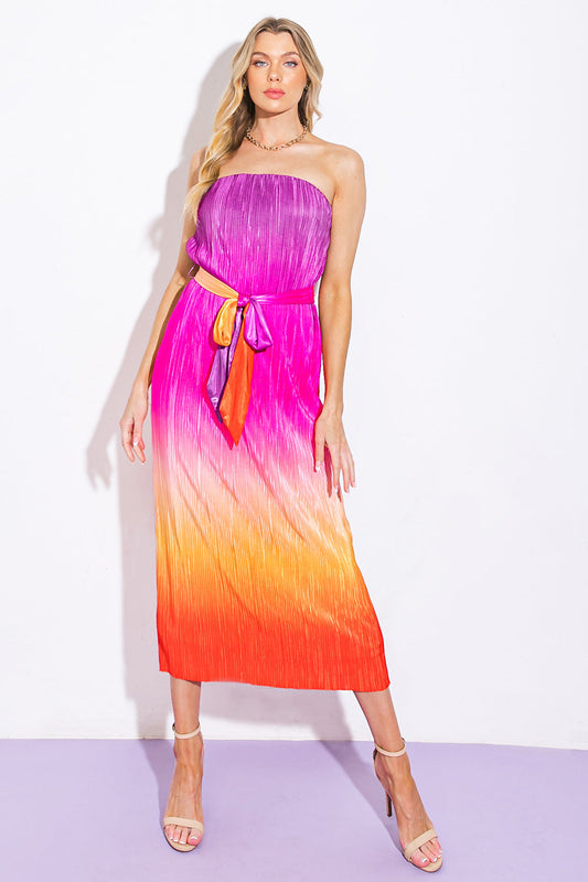 GIVE IT A GO - STRAPLESS OMBRE MIDI DRESS