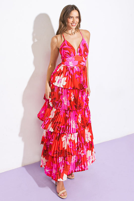 BEYOND AMAZING - RED - PLEATED MAXI DRESS