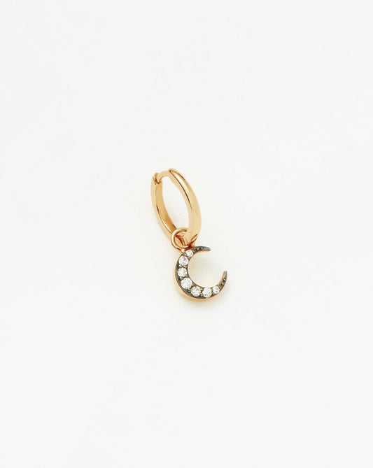 Fine Diamond Single Moon Charm Hoop Earring | 14k Solid Gold/Diamond